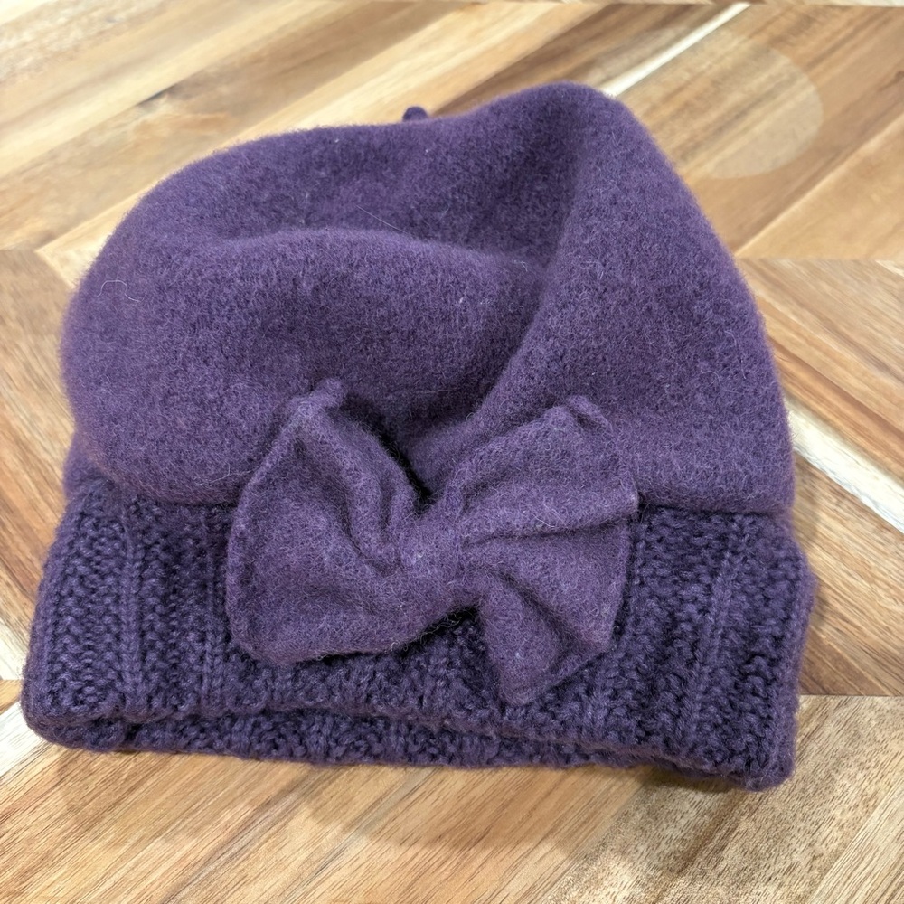 Elegant Purple Wool Knit Women's Beret Beanie with Bow